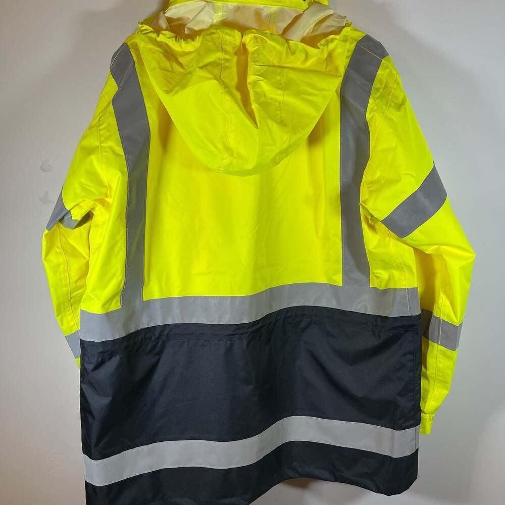 New! ANSI 3 High Visibility Rain Jacket w Hood Size Medium - Picture 2 of 9